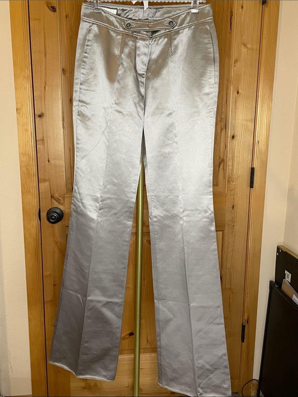 Chloe Silver Satin Flare Trousers EU Size 42 US Size 4/6